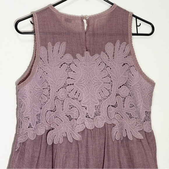 Umgee Sleeveless Floral Lace Detail Cotton Blend Mini Dress, Mauve size S - Picture 5 of 6